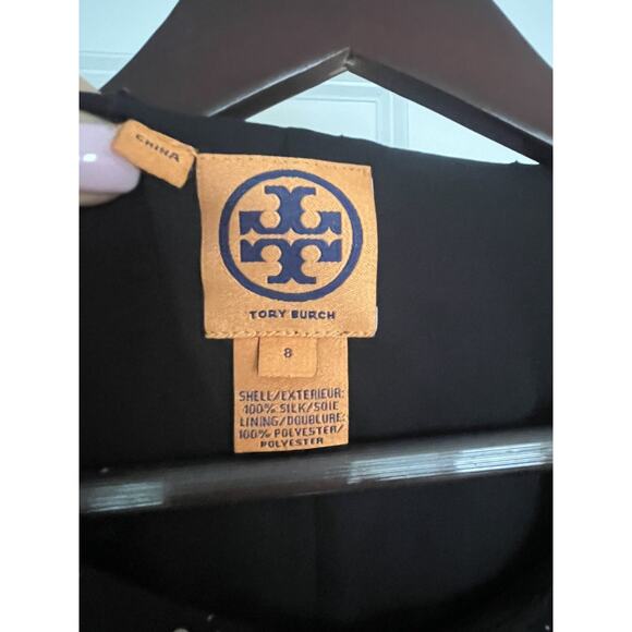 Tory Burch Silk Layered Ruffled Lea Black Stars Blouse Size 8 - Picture 3 of 7